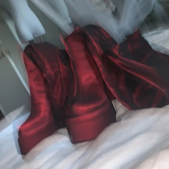DollsKill Rare Know My Worth Platform Boots Current Mood Red Mesh Thigh High - Picture 4 of 10